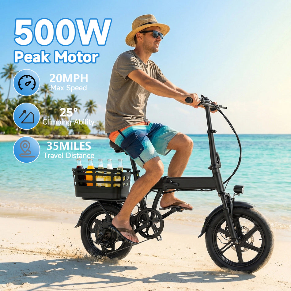 APYEAR A6 - 14" Folding E-Bike with Storage Basket